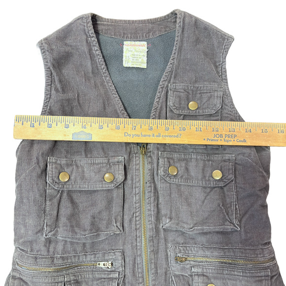 Free People Women’s XSmall Gray Corduroy Cargo Utility Multi Pocket Outdoor Vest - Picture 9 of 10